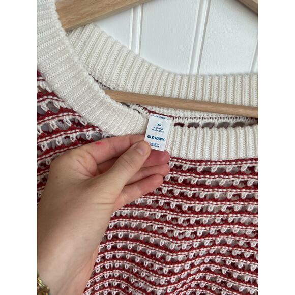 Old Navy Sweater Women's XL Red/White Open Stitch Knitted Nautical - Picture 4 of 5